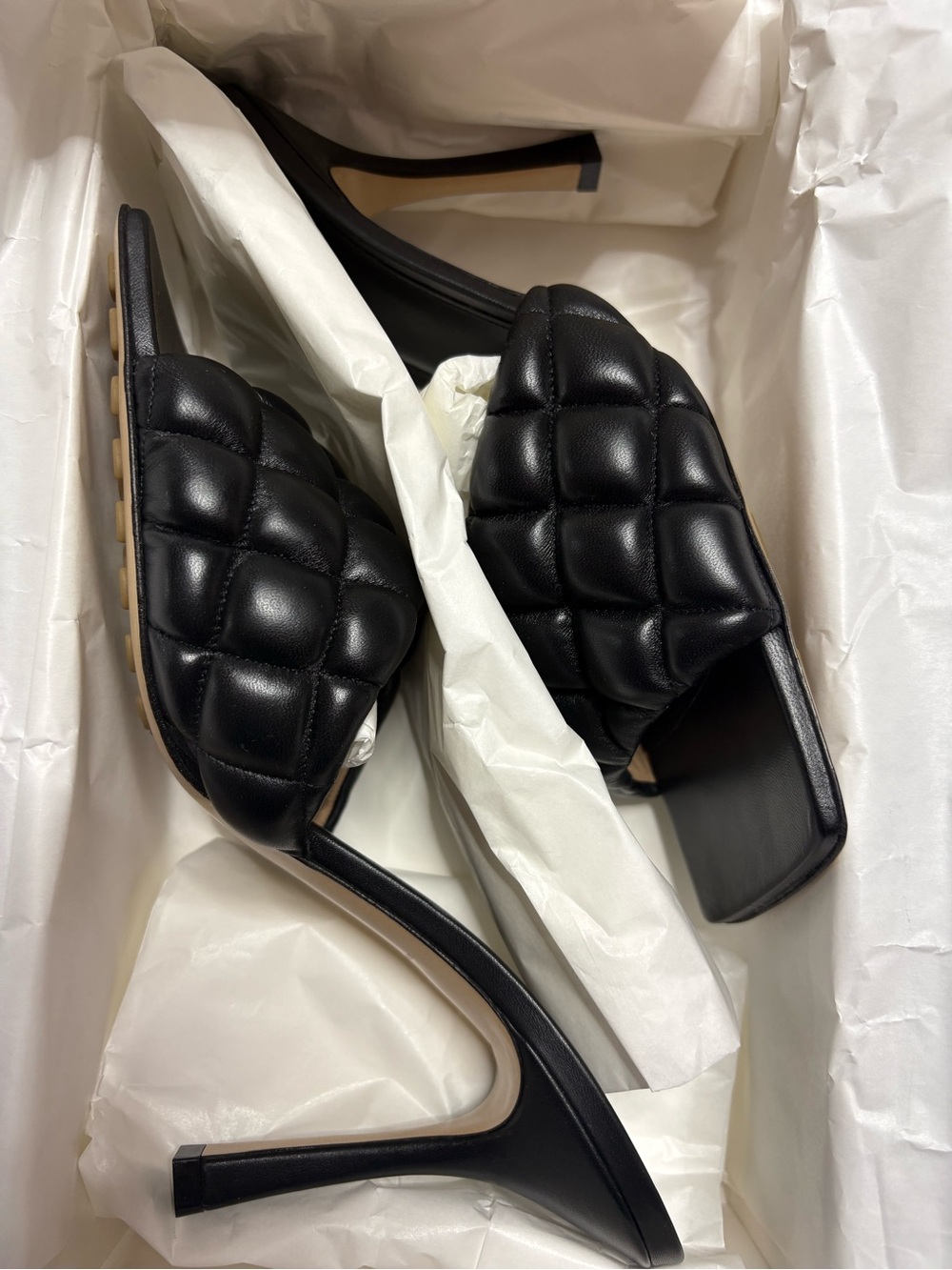 Bottega Veneta Black Quilted Leather Slide Heels